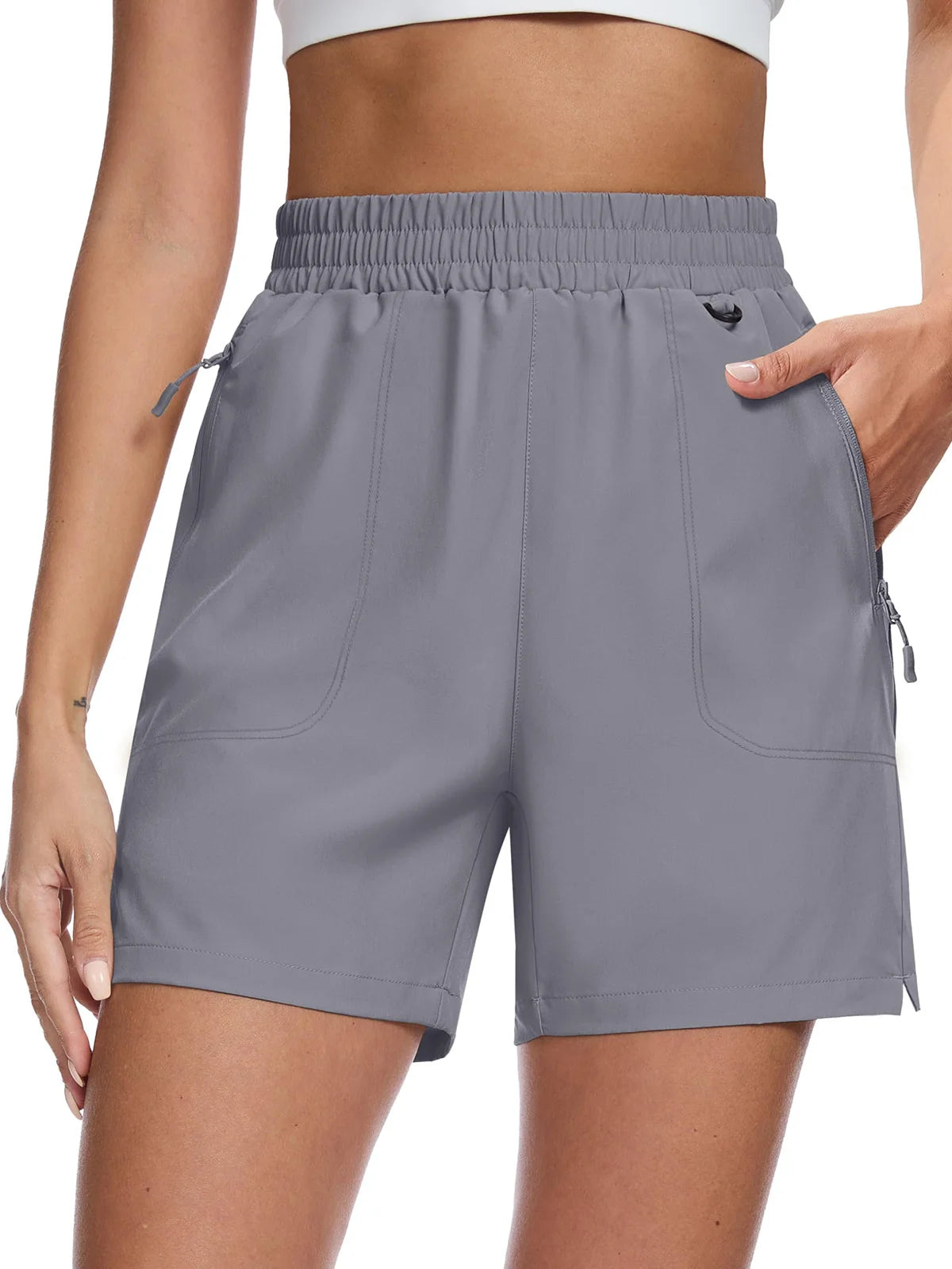 TACVASEN Women's Quick Dry D-ring Hook Hiking Shorts Elastic Waist Cargo Shorts with Zipper Pockets Summer Golf Travel Shorts
