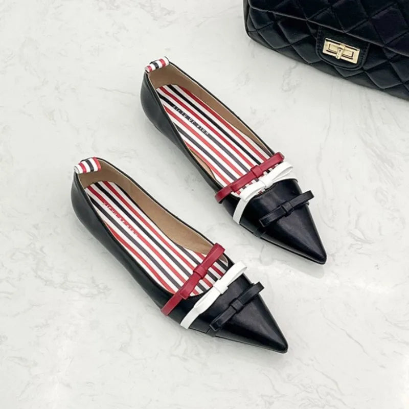 2026 New Women's Shoes Elegant French Casual Shoes for Woman Exquisite Bow Pointed Tip Flat Shoe Designer Shoes Zapatos Mujer