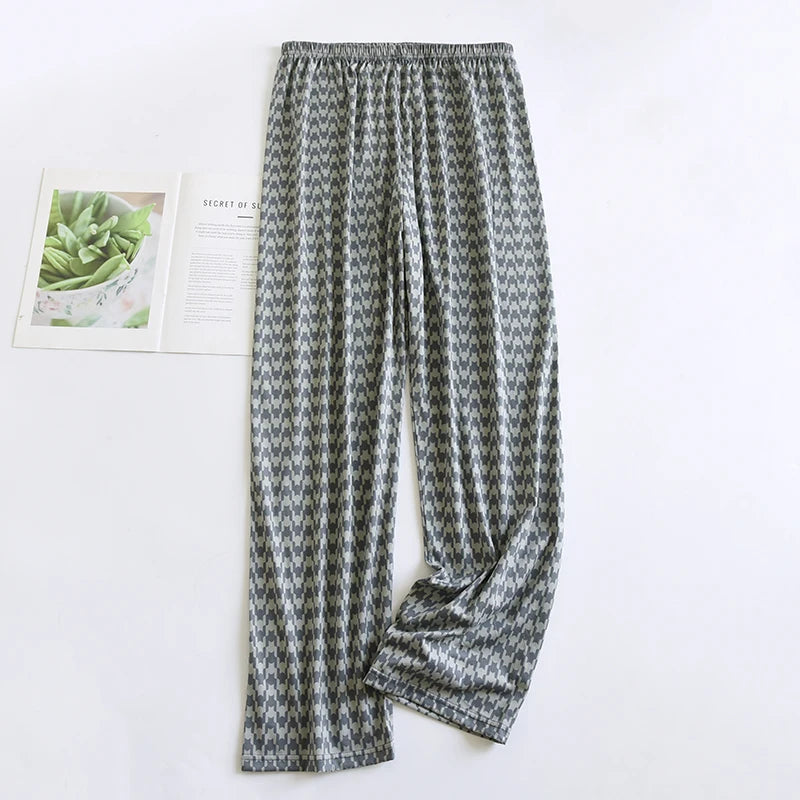 Good-Looking Men's Pajama Pants for Spring, Autumn, and Summer, Thin Long Pants, Plus Size, Loose Plaid Home Pants for Middle-Aged Dads