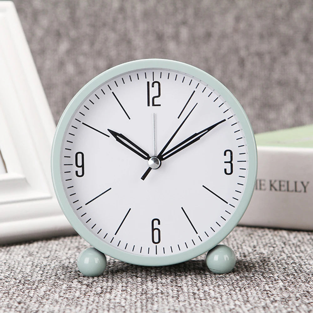 Alarm Clock Night Light Small Round Silent Sweep Analogue Alarm Clock Table Clocks for Home Office Desktop dropshipping 2023