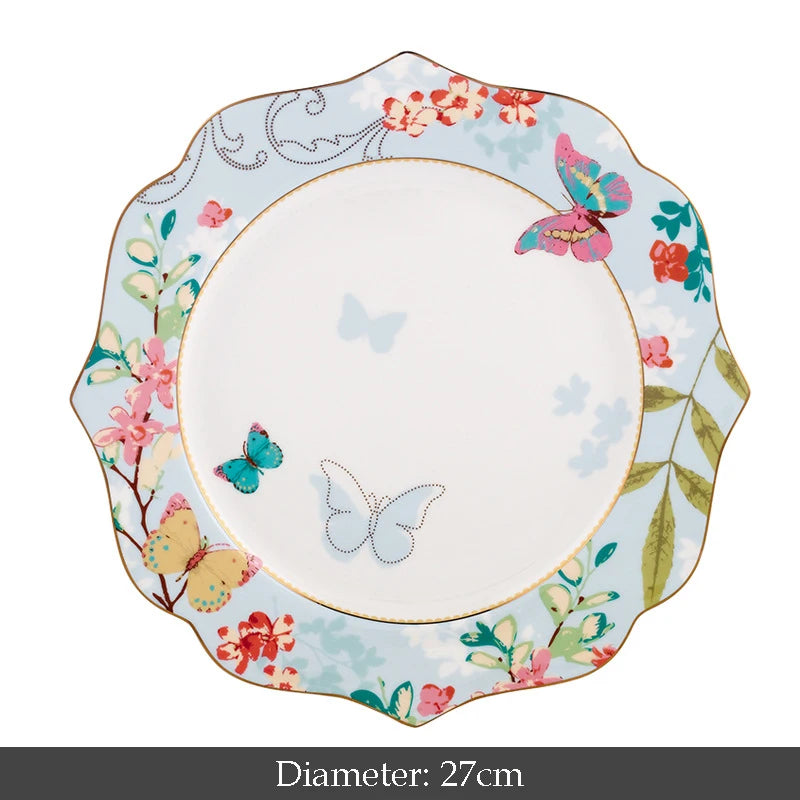 Ceramic Plate Set Glazes Party Flora Tableware Set Porcelain Breakfast Dessert Plates Dishes Noodle Bowl Coffee Cup Home Decor