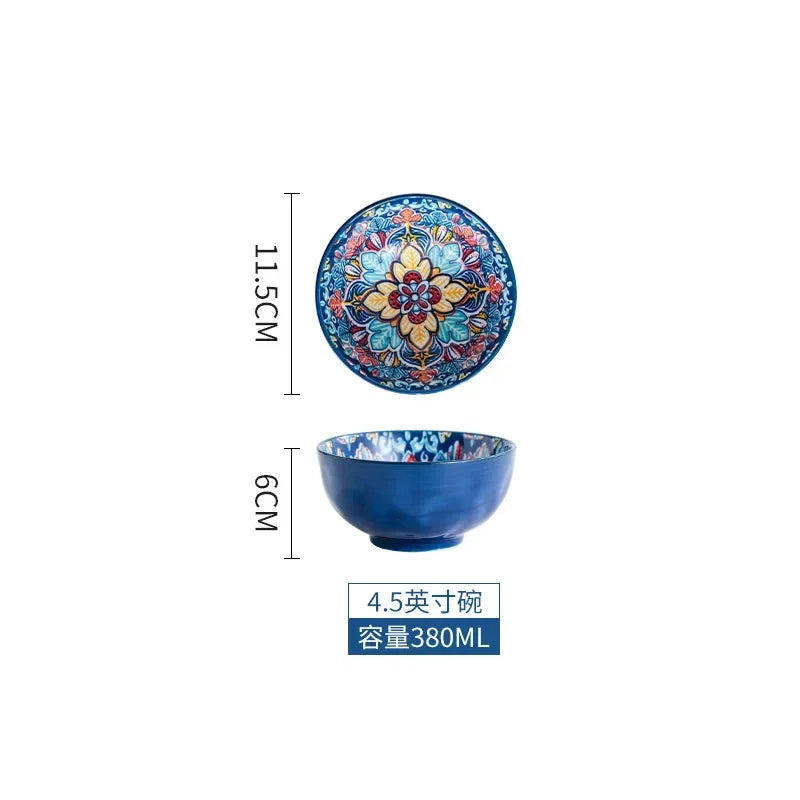 Bohemia Ceramic Rice Bowl Serving Plate Creative Ceramic Cutlery Soup Noodle Bowl Household Handle Bowl Sauce Dish