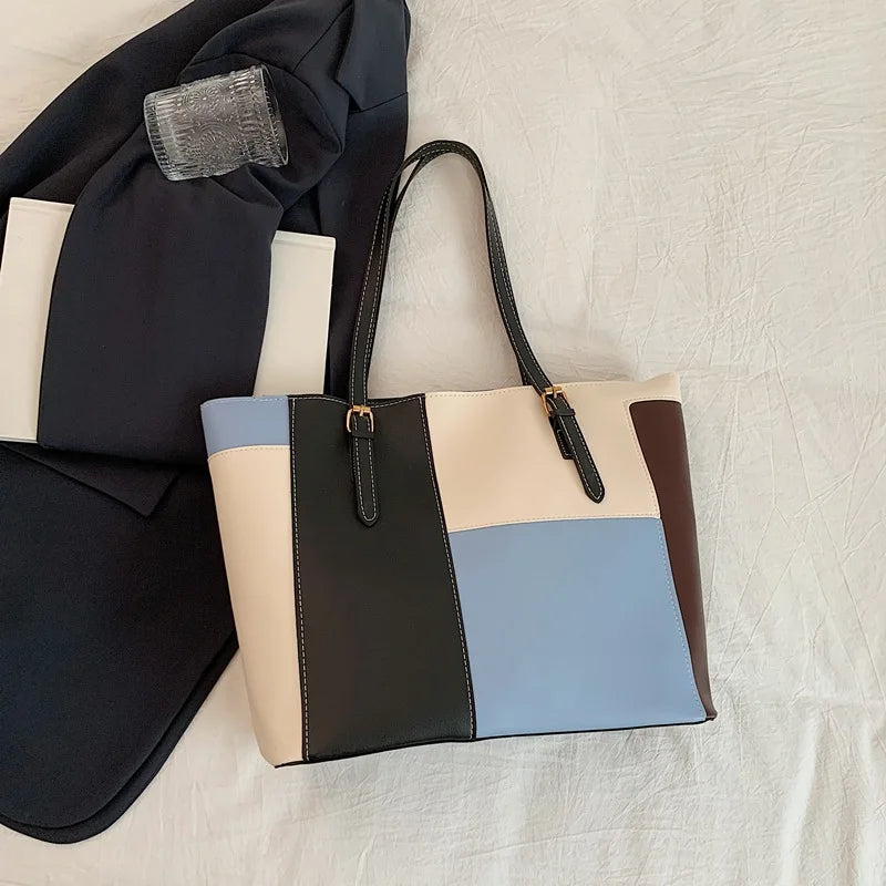 Women's Handbag, 2025 New Fashion Korean Version Large Capacity Simple Single Shoulder Contrasting Color Tote Bags, Handbag