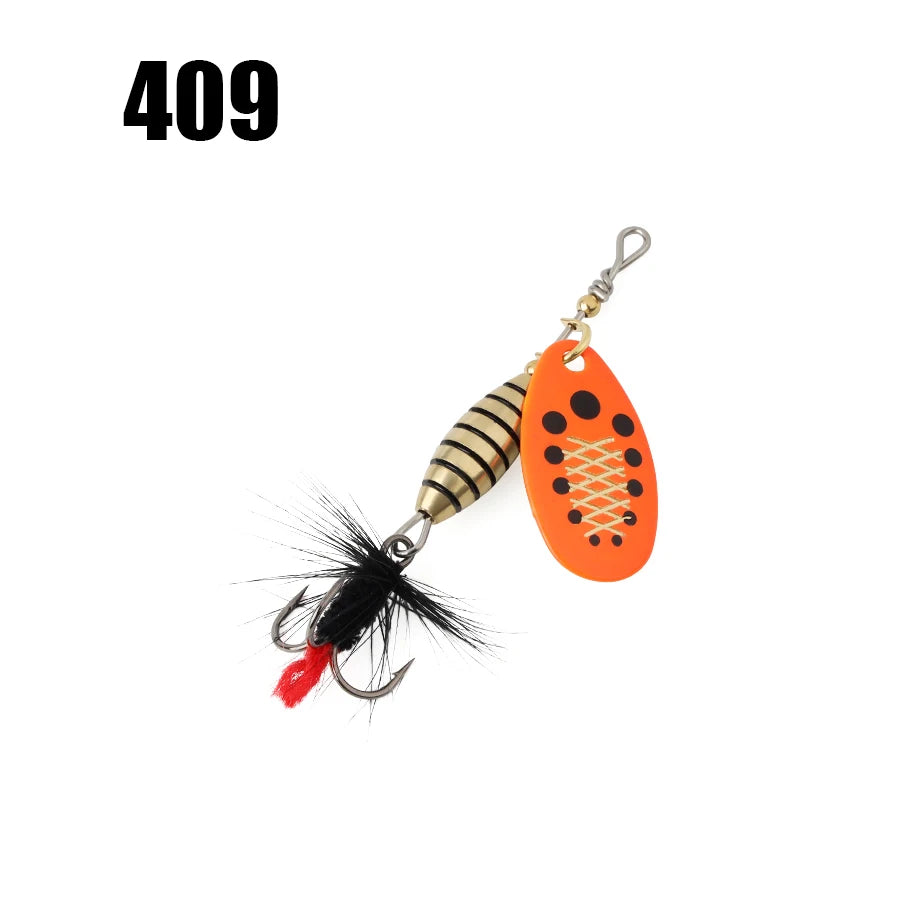 W.P.E 1pcs Spinner Lure 3.7g/5.3g/8.2g/10.5g Bait Metal Brass Spoon Hard Lure Feather Treble Hook Fake Lure Fishing Tackle Pesca