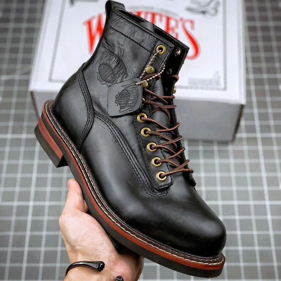 Men's Trekking Boot Vintage Motorcycle Boots Casual Men Ankle Boots Cowhide Leather Shoes  Men's Trekking Boot botas para moto
