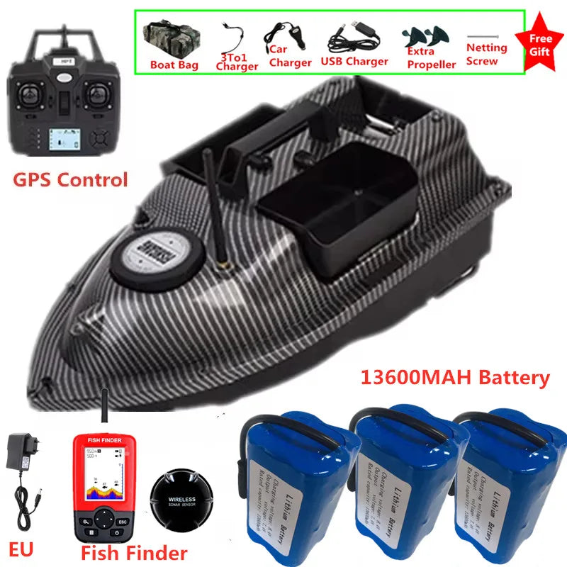 16Point GPS Dual Position Fixed Speed Cruise RC Fishing Bait Boat 2KG 500M 3-Hopper 16 Point GPS Nesting Boat Fish Finder VS V18