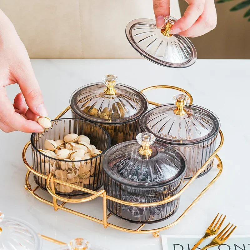 Serving Platter Glasses Bowl With Lid, Party Candy Nuts Salad Dishes, Plate Cake Food Kitchen Plate, Dessert Snacks