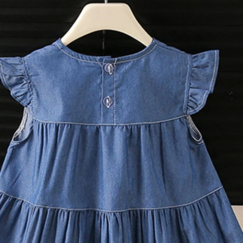 Kids Clothes Summer Girls Dress Denim Thin Sundress Sweet Sleeveless Heart Dresses Outdoor Children Clothing