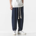 Mens Cotton Linen Pants Mens Summer Breathable Solid Color Harem Pants Male Streetwear White Trousers Men Ankle-Length Pants