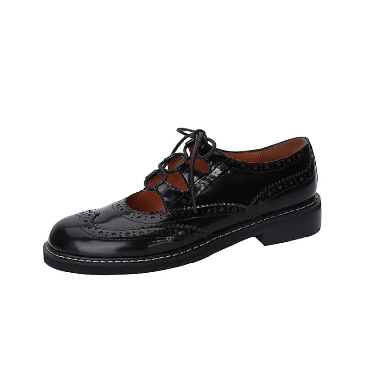 Oxford Shoes Women Split leather Shoes for Women Spring/Autumn Women Loafers Summer Brogues Vintage Lace-up Shoes Women Pumps