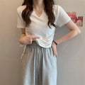 Summer Korean Fashion Y2K T-shirt Woman V-neck Drawstring Tee Shirt Femme Sexy Short Sleeve Clothes Women Kpop Crop Tops 90S