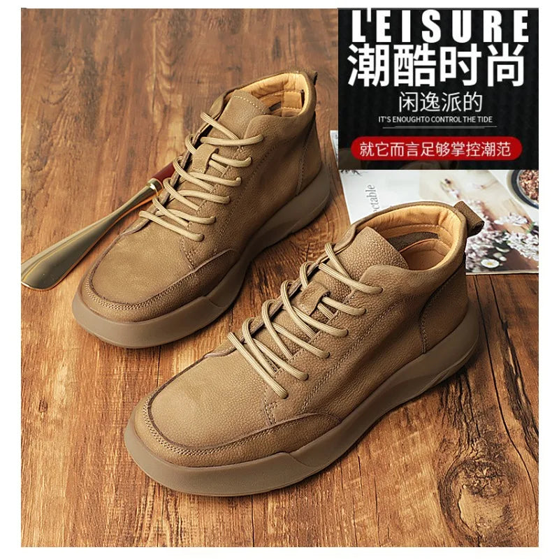 Men's Boots 2026 Spring New Cowhide Thick-soled Non-slip Natural Leather Soft Chelsea Single Short Boots Wide Barefoot Shoes