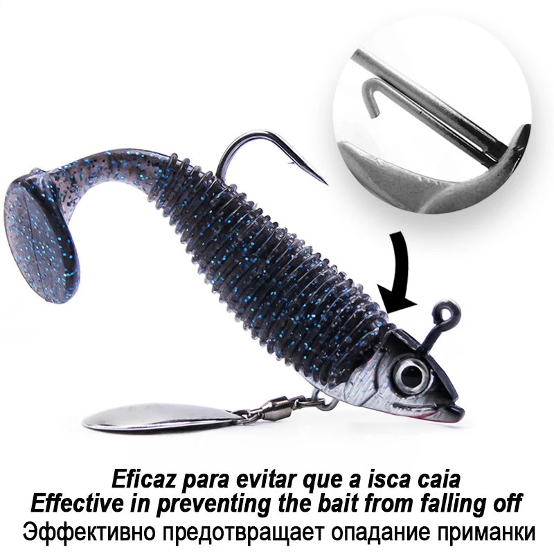 Fish Head Jig Hooks with Weedless Soft Bait Lures Bulk Drop Shot Fishing Sinkers for Bass Angling Simulation Fishhooks