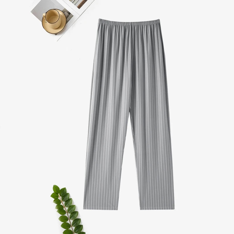 Good-Looking Men's Pajama Pants for Spring, Autumn, and Summer, Thin Long Pants, Plus Size, Loose Plaid Home Pants for Middle-Aged Dads