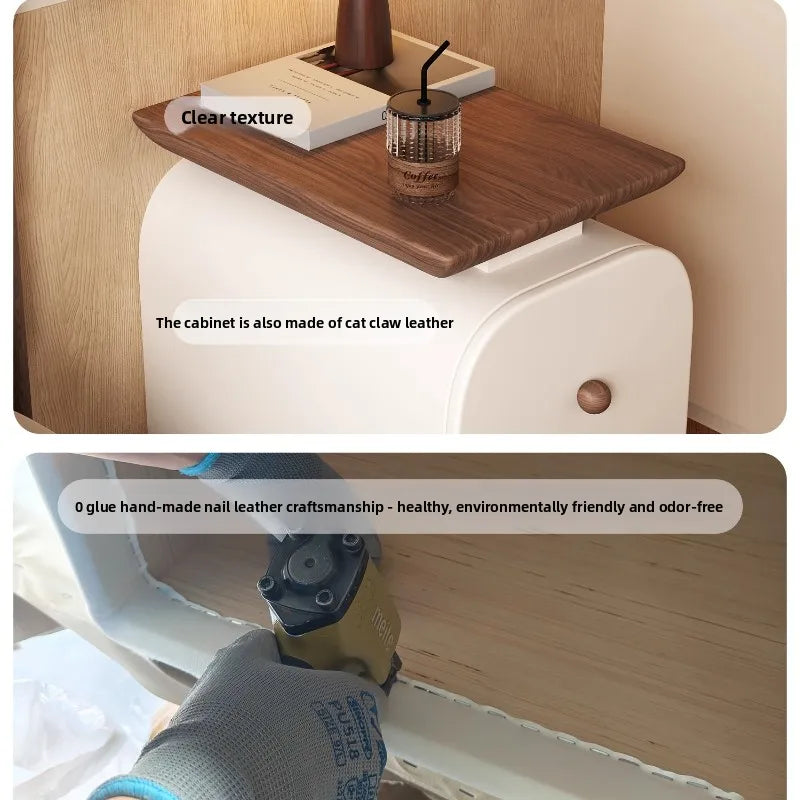 Vintage Narrow Solid Wood Bedside Cabinet Double-Layer Sofa Side Table Small Space Organizer Slim Gap Storage Unit 2025