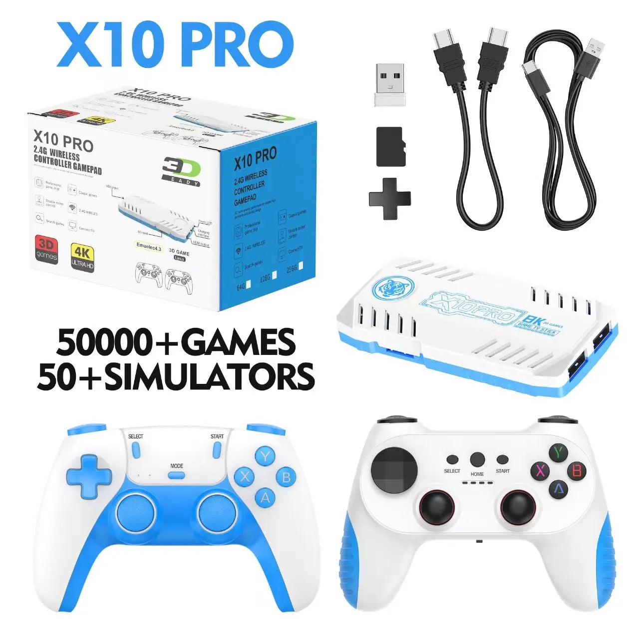 New TV Game Console 128G Built In 50000 Retro Games 50 Emulators Videojuegos Consola Dual Wireless Gamepad X10 Pro Game Stick 4K