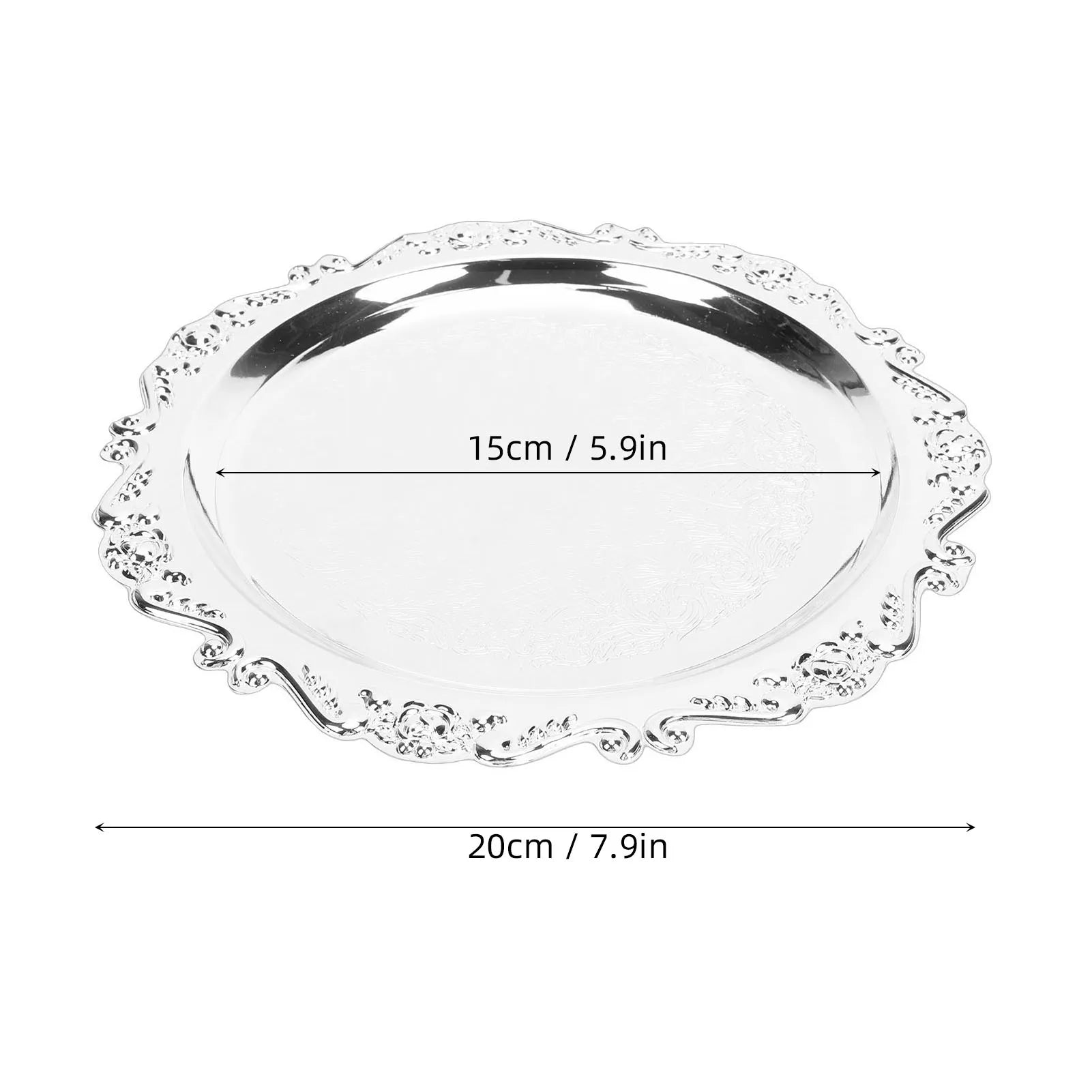 20/25cm Floral Engraved Serving Platter Retro Plates Cake Dessert Tray High Tea Snack Fruit Dish Jewelry Storage Tabletop Decor