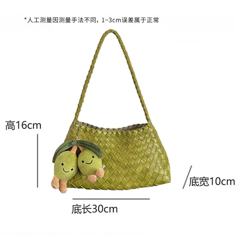 PU Hand-Woven women's Bag, Vegetable Basket Sailboat Bucket bag, Casual Vacation Handbag Shoulder Bag