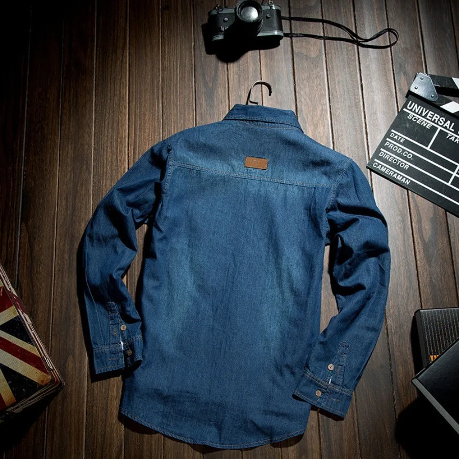 Fashion Classic Retro Jeans Shirt with Pocket Slim Fit Tops Men Clothing for Spring Men's Long Sleeve Denim Shirt Pure Cotton