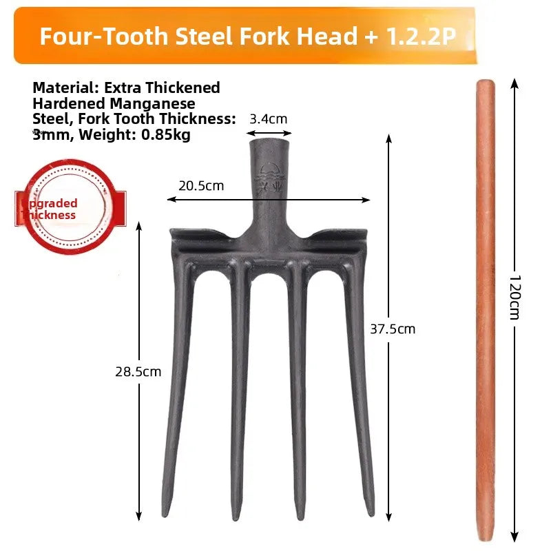 Soil Tilling Fork Farming Tool Four-Tooth Five-Digging Spade for Potato And Sweet Potato Garden Hand Tool Heavy Du Steel