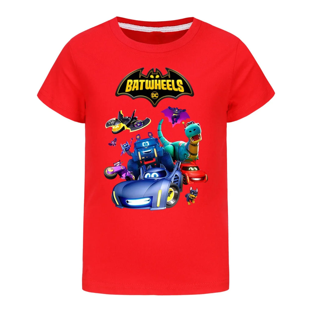 Funny Batwheels Short Sleeve Kids Clothing T-Shirts Summer Children Tops Cartoon Casual Tees Cotton Boys Girls Clothes3057