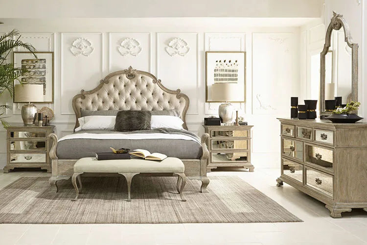 Bedroom Furniture French Vintage Solid Wood Oak Antiqued Grey Bedside Table Nightstand