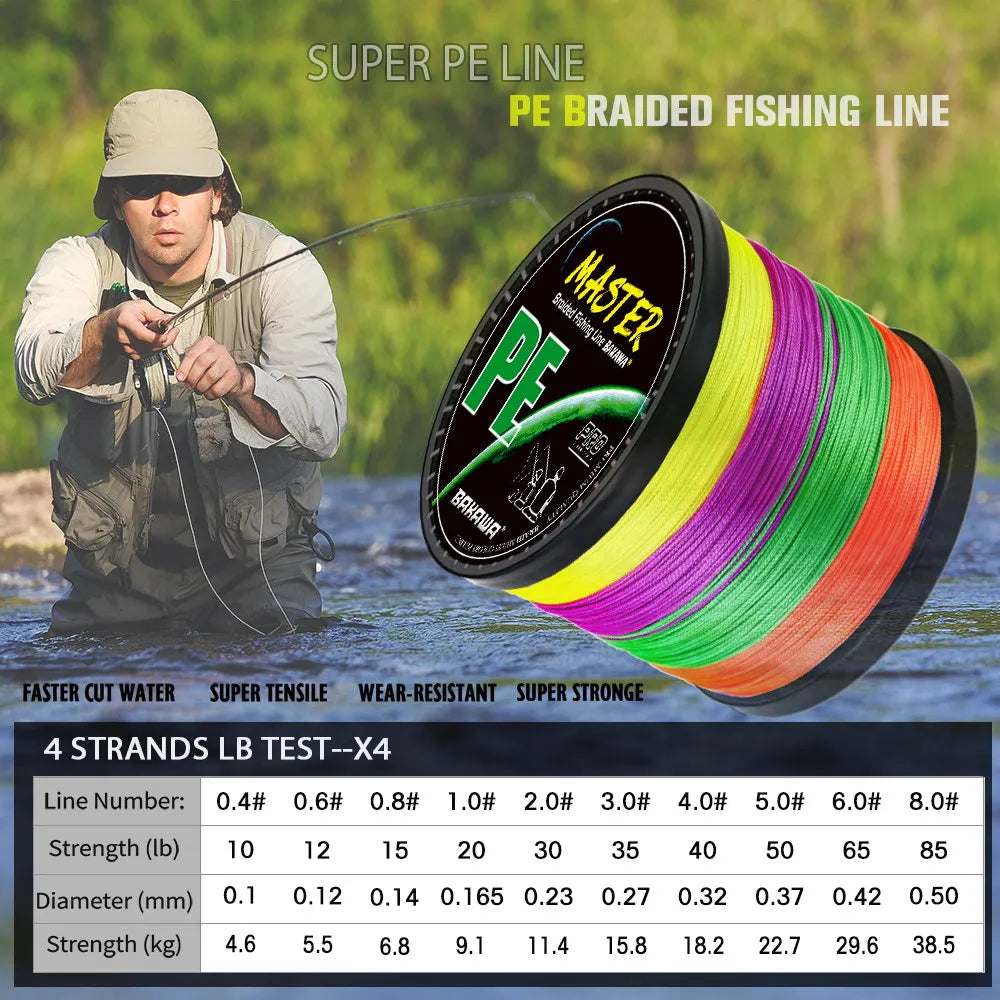 BAKAWA Braided Fishing Line 4 Strands 300M 500M 1000M Multifilament PE Fishing Line 10LB-85LB Strong Japan Cord For Carp Fishing