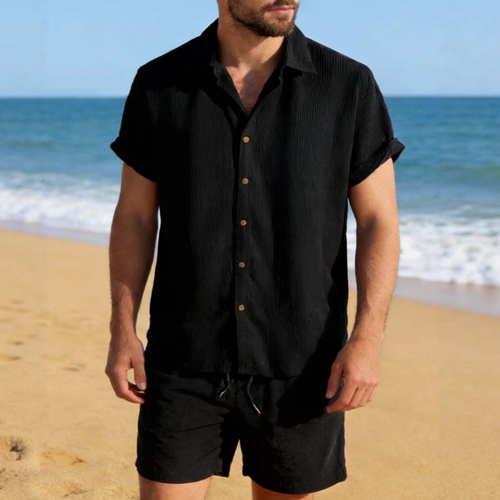 Men's Casual Resort Shorts And Shirt Set