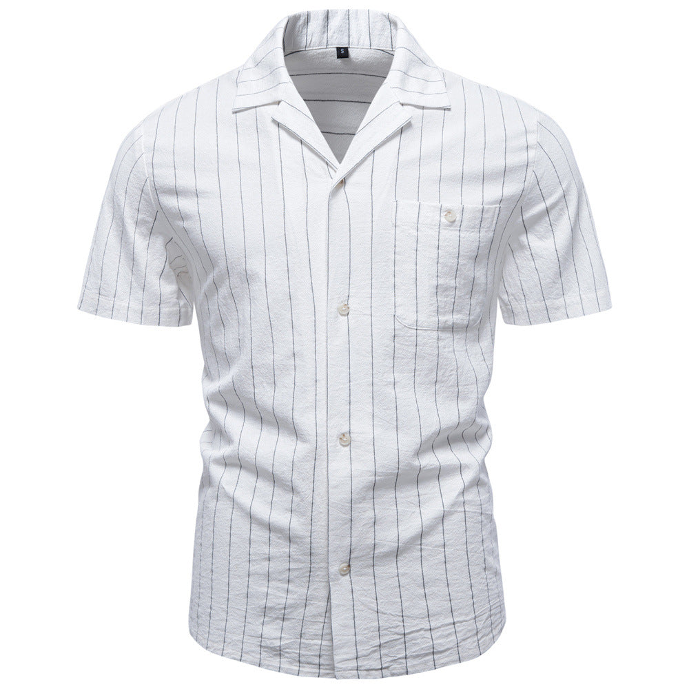 Cotton Cuban-collar Striped Shirt For Men