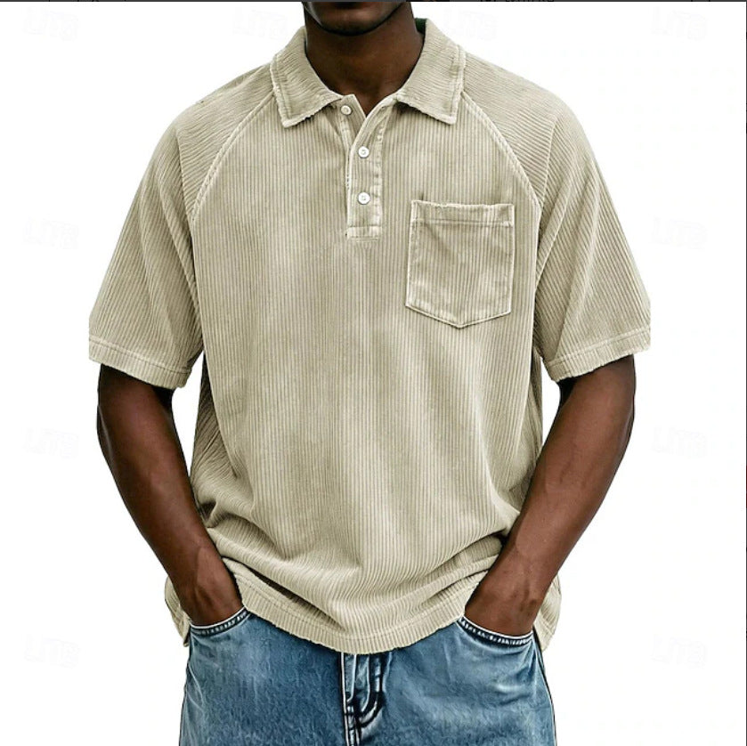 Men's Casual Lapel Corduroy Short-Sleeve Polo Shirt