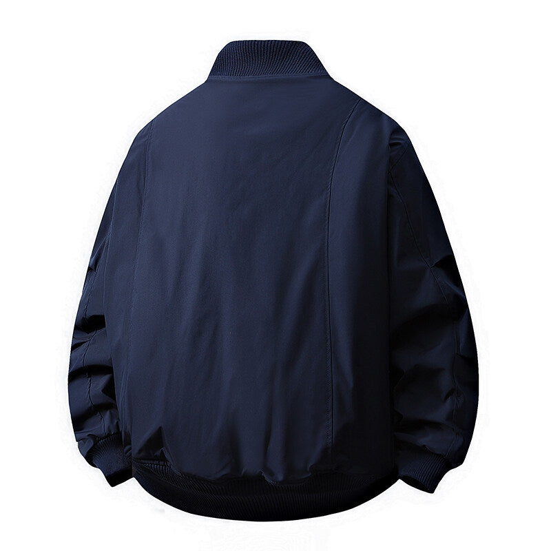 Solid-color Double-zipper Loose-fit Stand-up Collar Jacket Coat