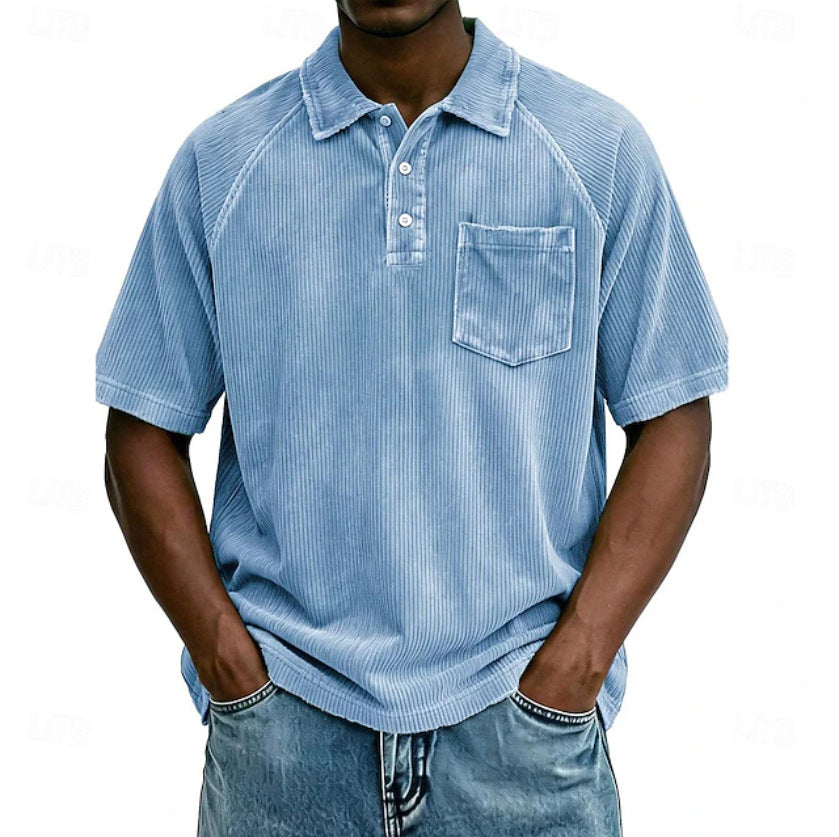 Men's Casual Lapel Corduroy Short-Sleeve Polo Shirt