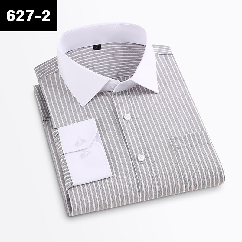 Men's Anti-Wrinkle Long-Sleeve Striped Loose-Fit Plaid Shirt