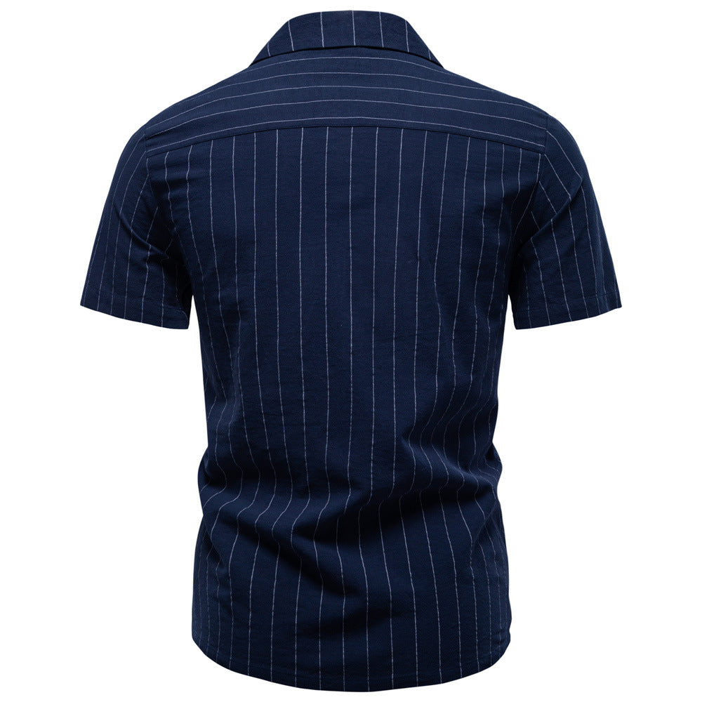 Cotton Cuban-collar Striped Shirt For Men