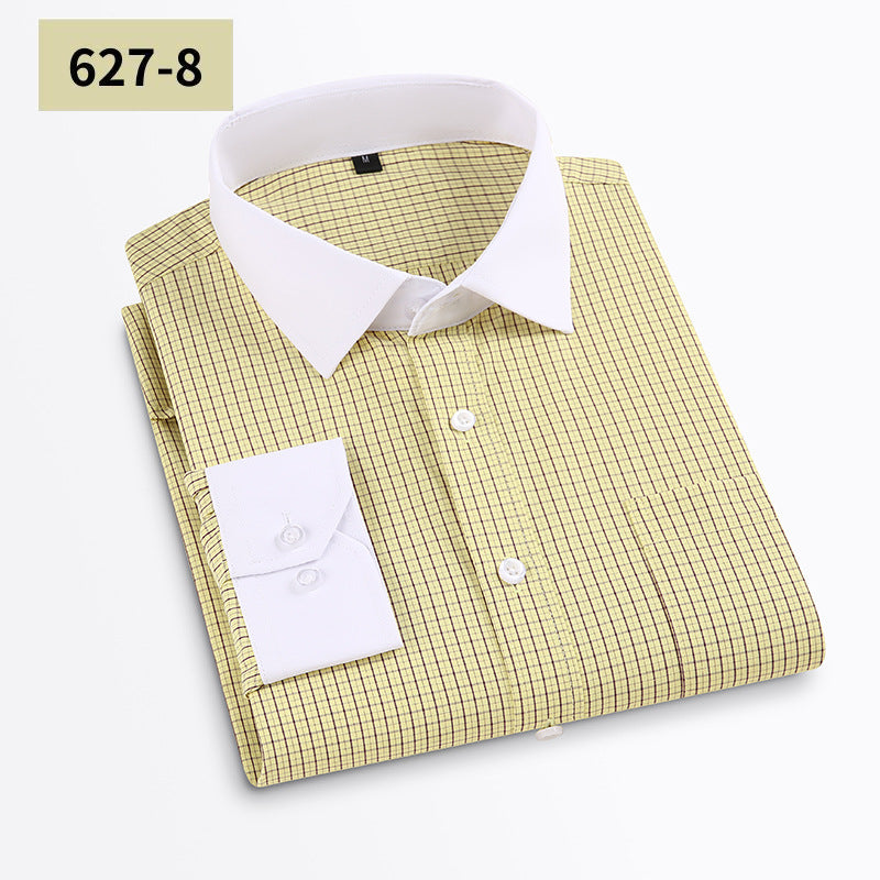 Men's Anti-Wrinkle Long-Sleeve Striped Loose-Fit Plaid Shirt