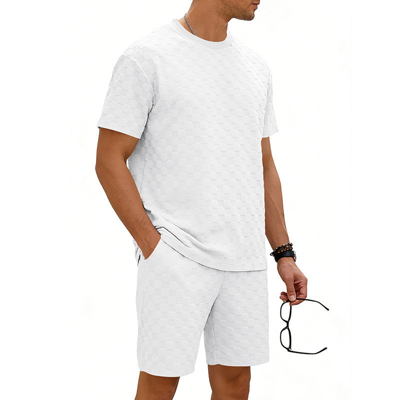 Checkered Mens Short-sleeve T-shirt And Casual Shorts Set