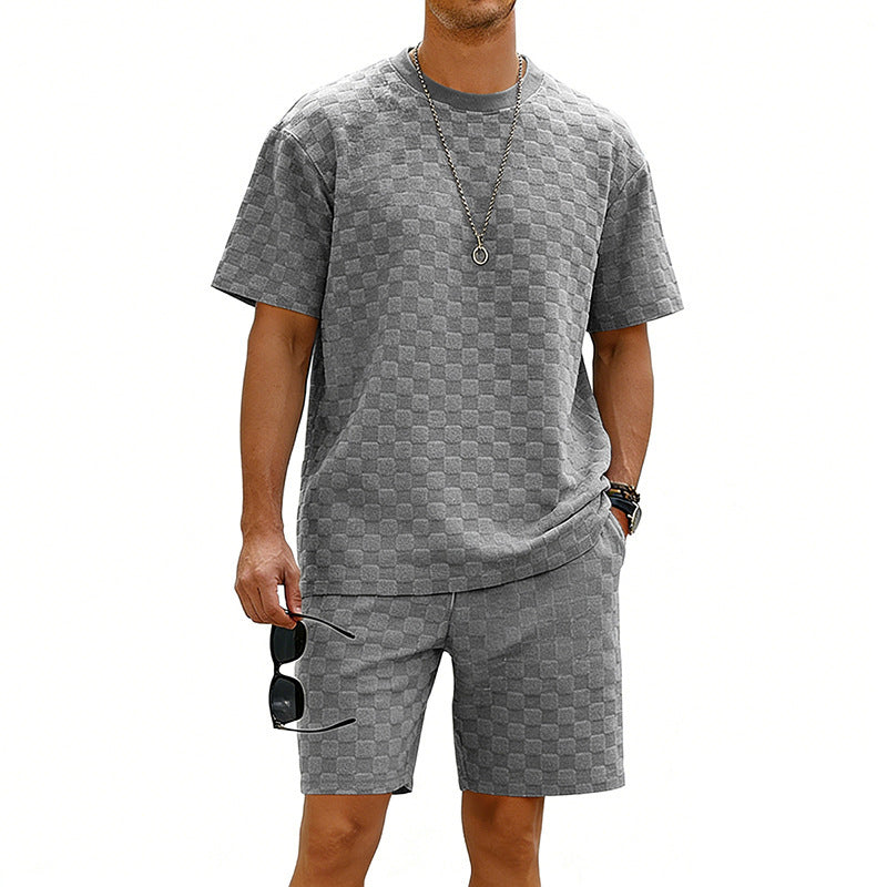 Checkered Mens Short-sleeve T-shirt And Casual Shorts Set