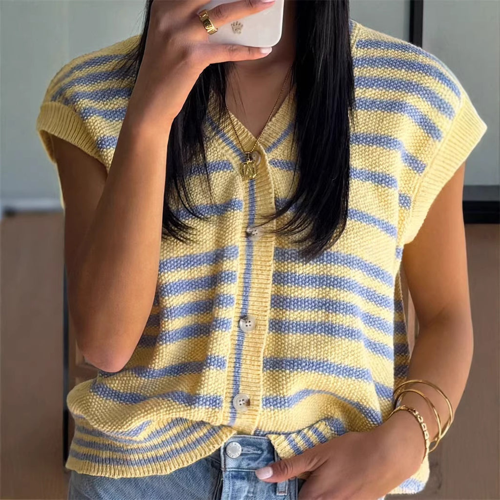 Knitted V-neck Outerwear Versatile Pullover Short-sleeve Cardigan