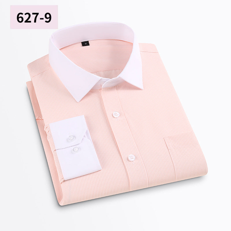 Men's Anti-Wrinkle Long-Sleeve Striped Loose-Fit Plaid Shirt