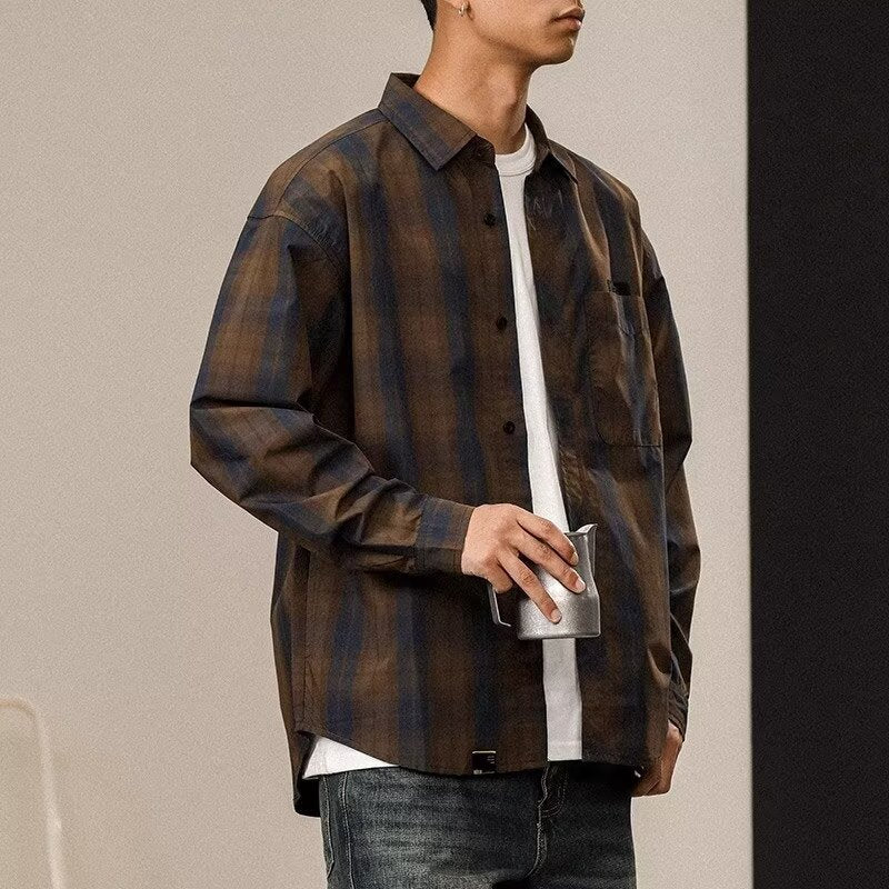 Men's Retro Casual Simple Plaid Shirt