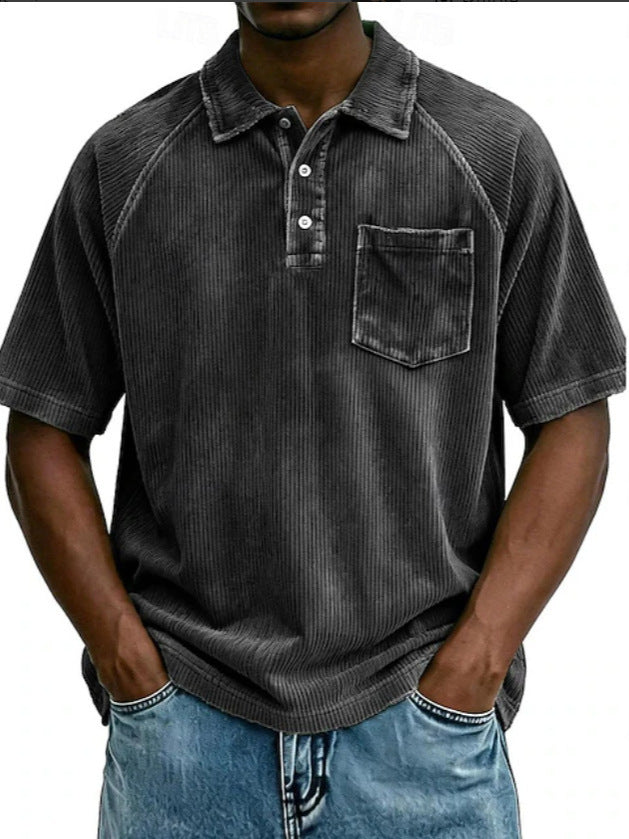 Men's Casual Lapel Corduroy Short-Sleeve Polo Shirt