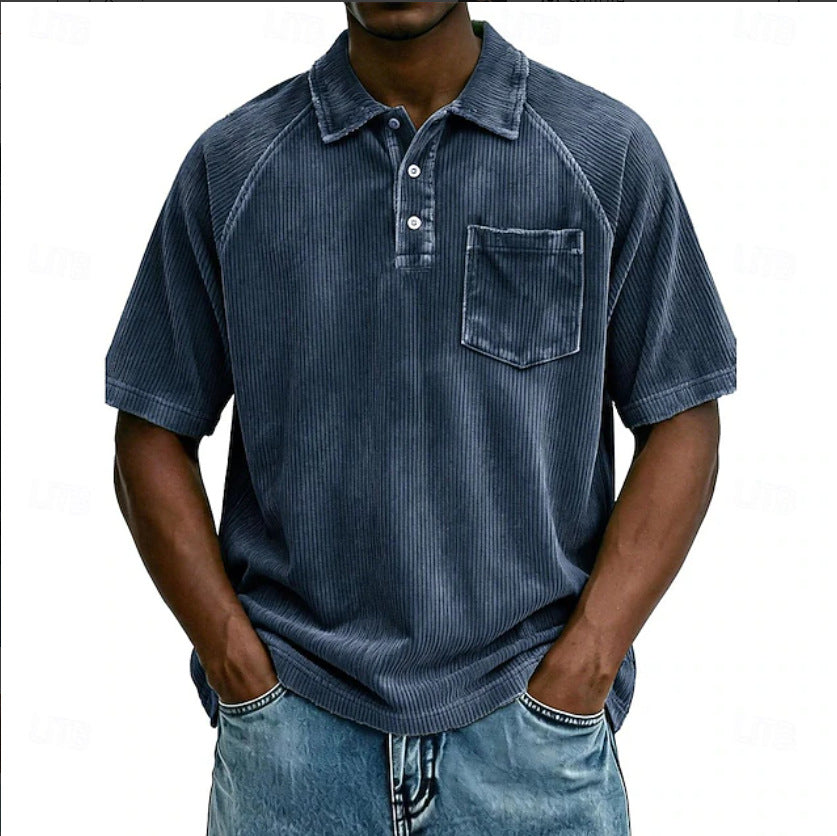 Men's Casual Lapel Corduroy Short-Sleeve Polo Shirt